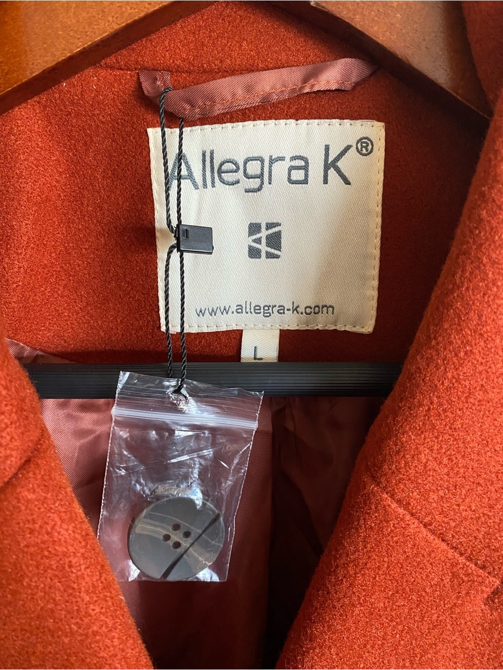 Allegra K Rust Orange Long Double Breasted Coat Size L Retro Mod - Picture 11 of 11